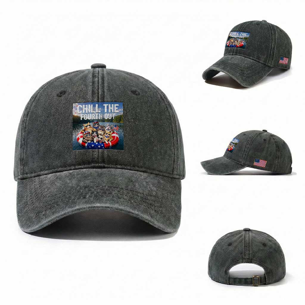 Funny Americana Cat Squad Washed Cotton Baseball Cap Chill The Fourth Out