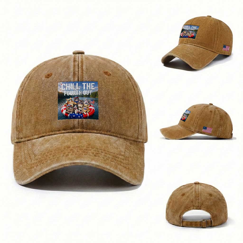 Funny Americana Cat Squad Washed Cotton Baseball Cap Chill The Fourth Out