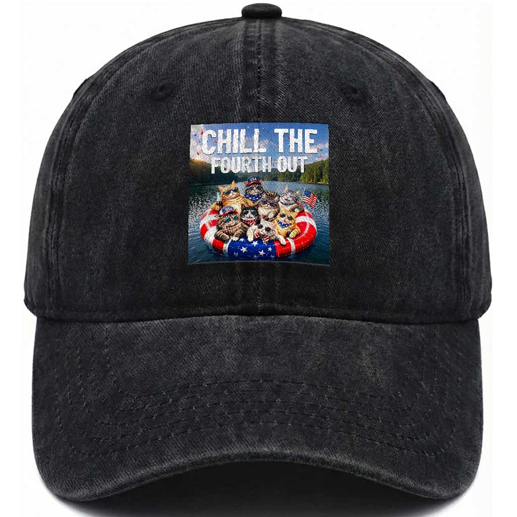 Funny Americana Cat Squad Washed Cotton Baseball Cap Chill The Fourth Out
