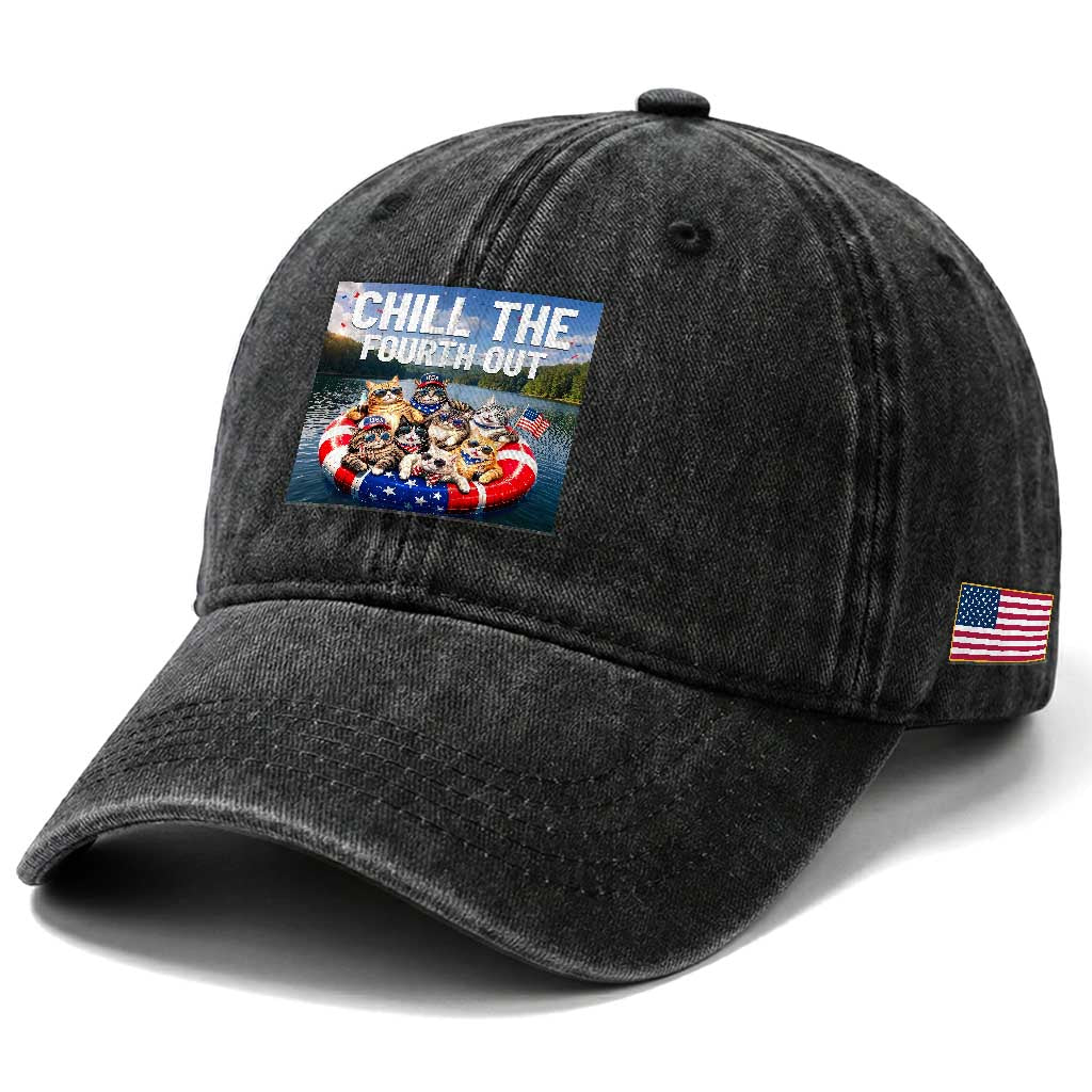 Funny Americana Cat Squad Washed Cotton Baseball Cap Chill The Fourth Out