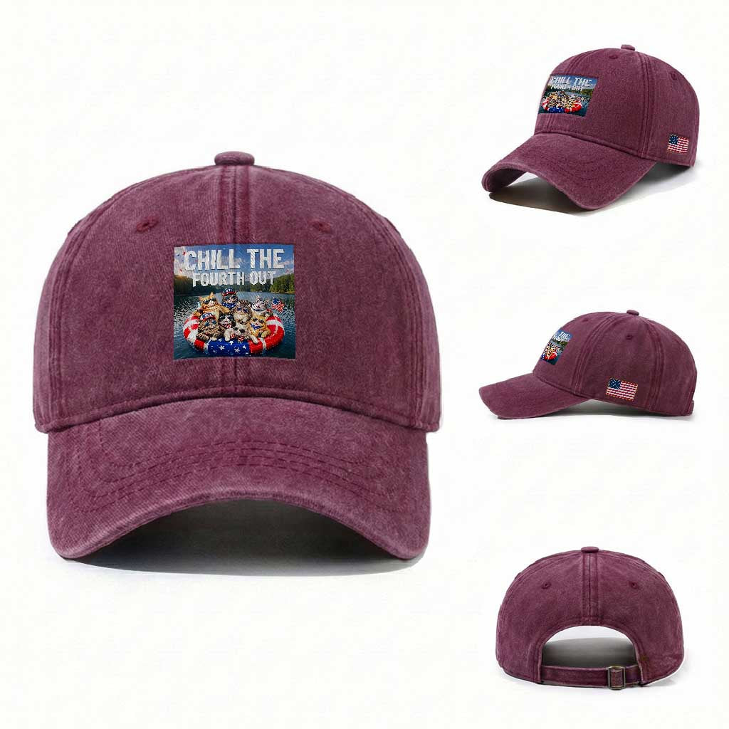 Funny Americana Cat Squad Washed Cotton Baseball Cap Chill The Fourth Out