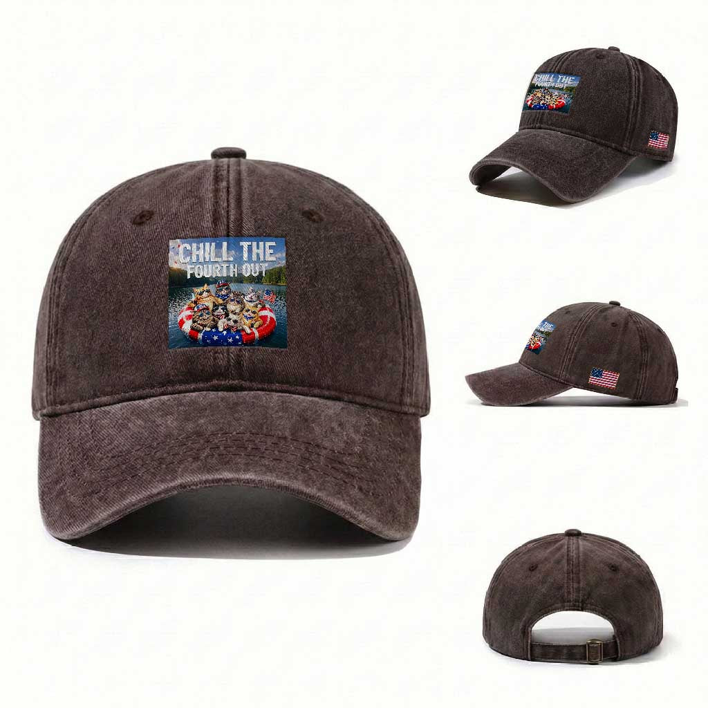 Funny Americana Cat Squad Washed Cotton Baseball Cap Chill The Fourth Out