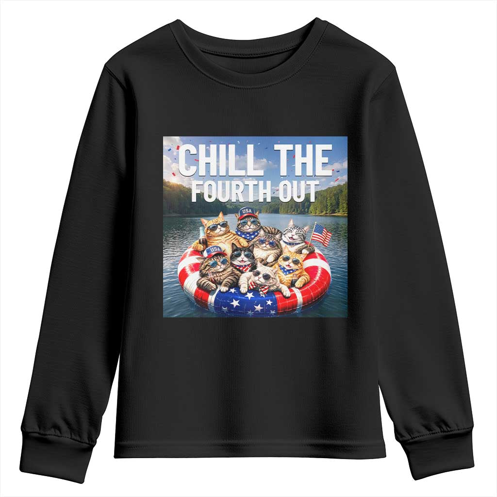 Funny Americana Cat Squad Youth Sweatshirt Chill The Fourth Out