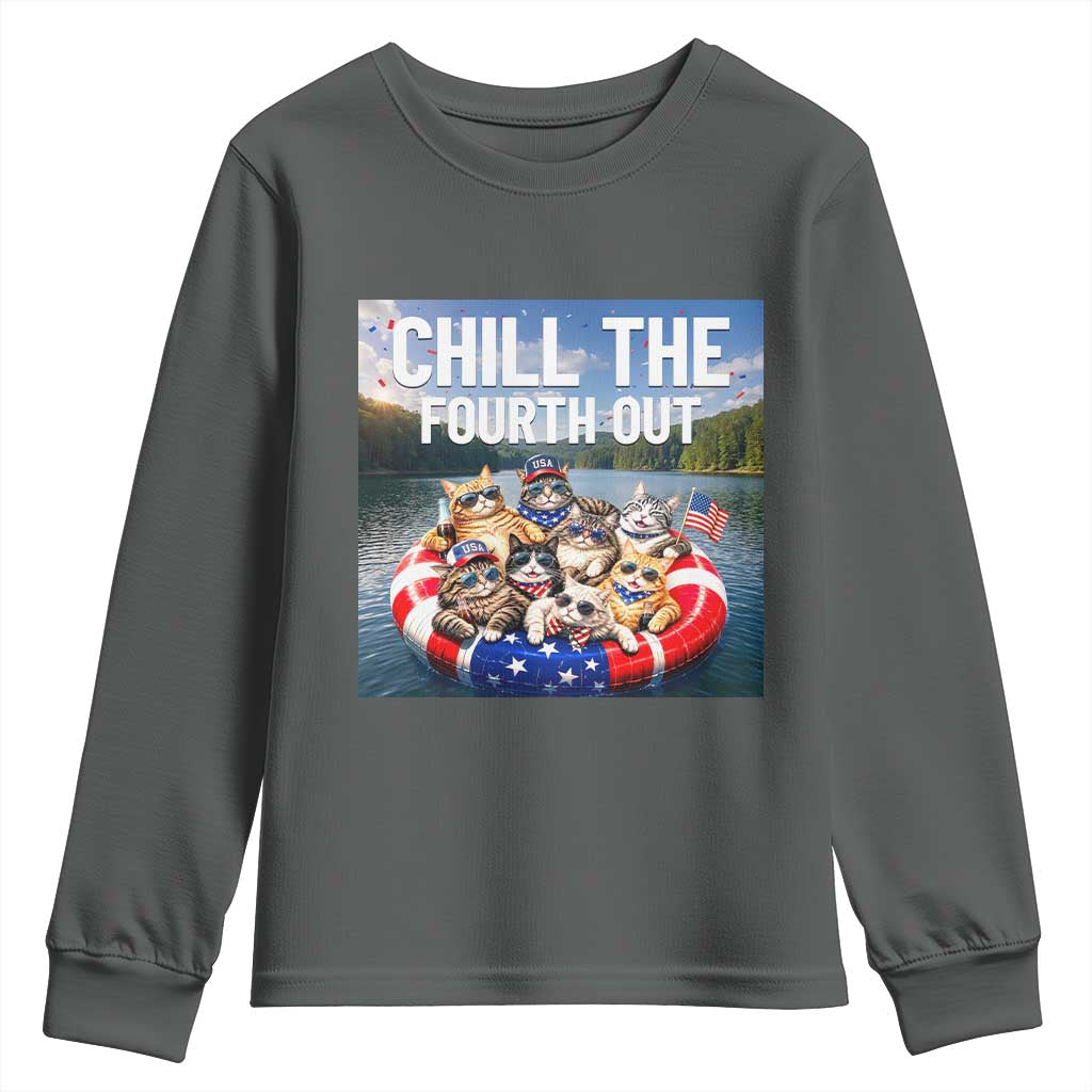 Funny Americana Cat Squad Youth Sweatshirt Chill The Fourth Out