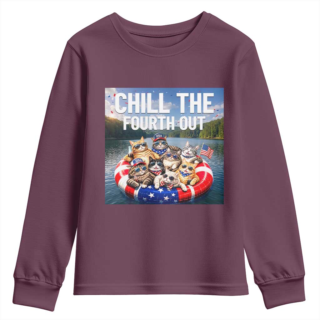 Funny Americana Cat Squad Youth Sweatshirt Chill The Fourth Out