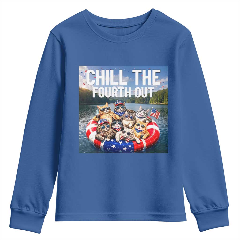 Funny Americana Cat Squad Youth Sweatshirt Chill The Fourth Out