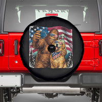 Funny Patriotic Bigfoot Golden Retriever Selfie Squad Spare Tire Cover