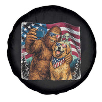 Funny Patriotic Bigfoot Golden Retriever Selfie Squad Spare Tire Cover