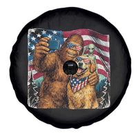 Funny Patriotic Bigfoot Golden Retriever Selfie Squad Spare Tire Cover