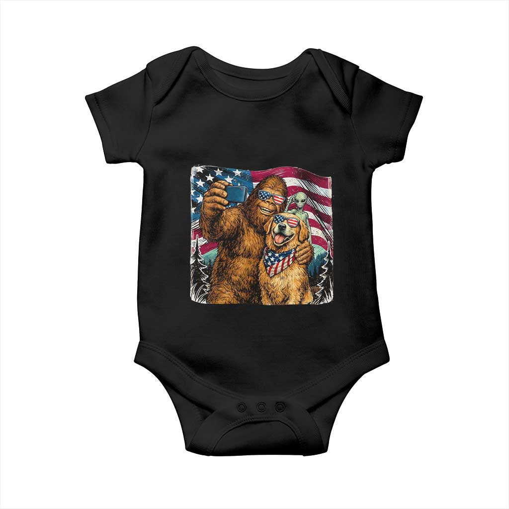 Funny Patriotic Bigfoot Golden Retriever Selfie Squad Baby Onesie