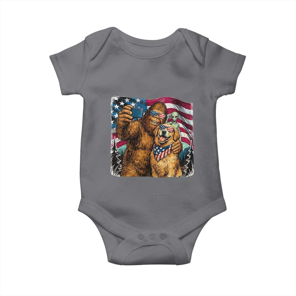 Funny Patriotic Bigfoot Golden Retriever Selfie Squad Baby Onesie