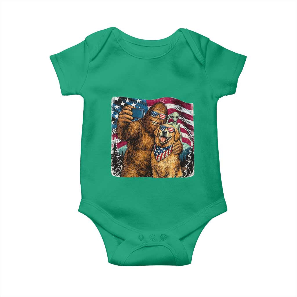 Funny Patriotic Bigfoot Golden Retriever Selfie Squad Baby Onesie