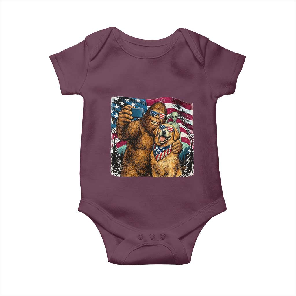 Funny Patriotic Bigfoot Golden Retriever Selfie Squad Baby Onesie