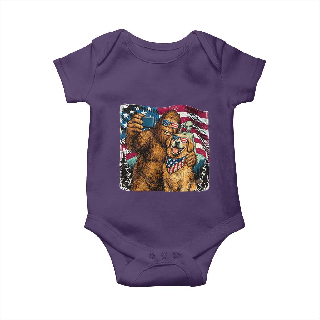 Funny Patriotic Bigfoot Golden Retriever Selfie Squad Baby Onesie