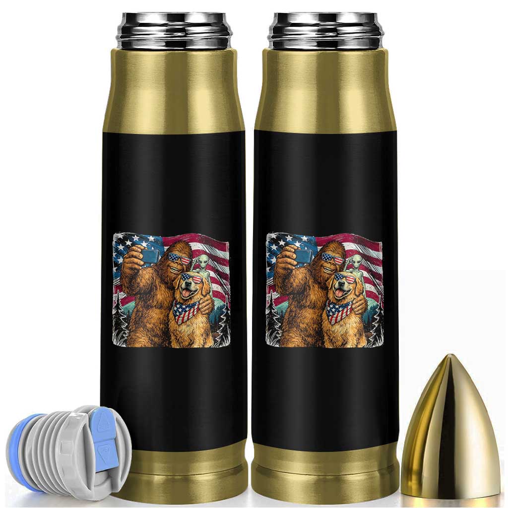 Funny Patriotic Bigfoot Golden Retriever Selfie Squad Bullet Tumbler