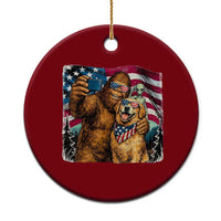 Funny Patriotic Bigfoot Golden Retriever Selfie Squad Ceramic Ornament