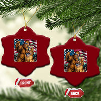 Funny Patriotic Bigfoot Golden Retriever Selfie Squad Ceramic Ornament