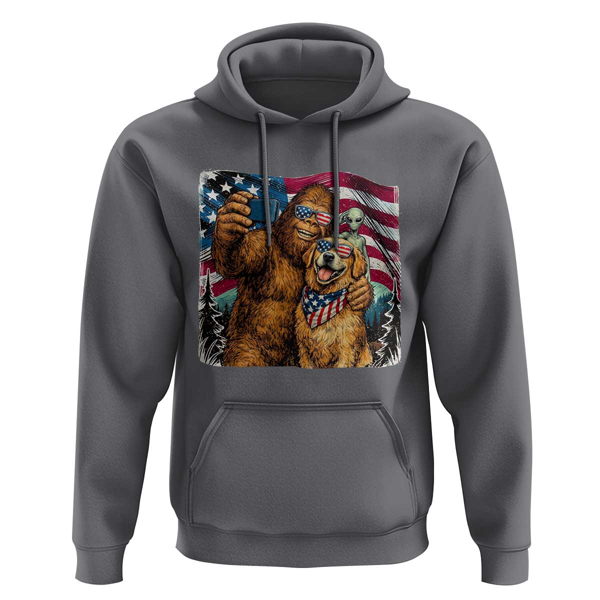 Funny Patriotic Bigfoot Golden Retriever Selfie Squad Hoodie