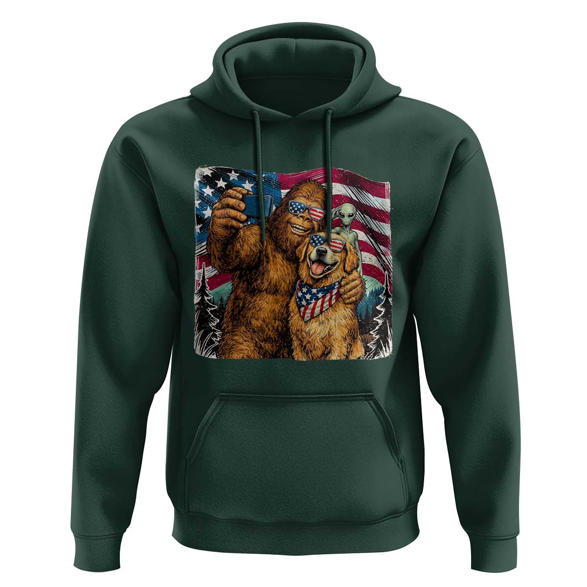 Funny Patriotic Bigfoot Golden Retriever Selfie Squad Hoodie