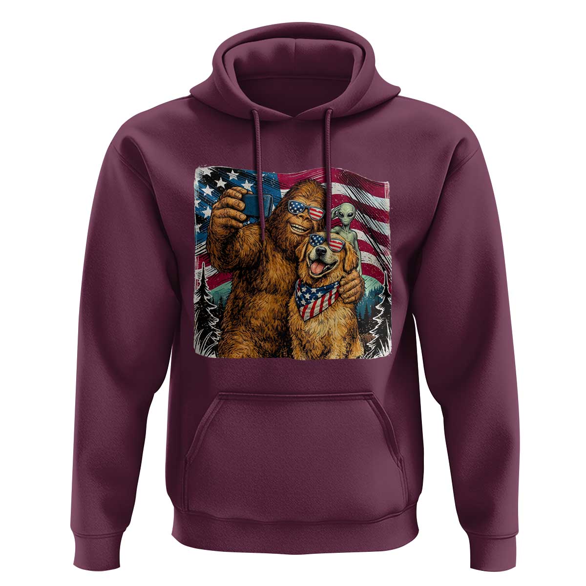 Funny Patriotic Bigfoot Golden Retriever Selfie Squad Hoodie