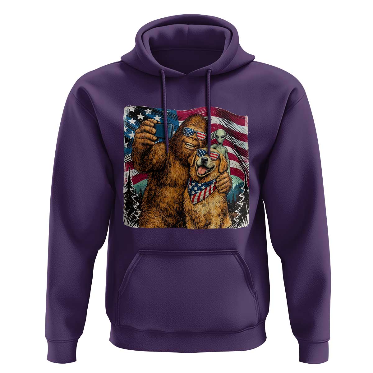 Funny Patriotic Bigfoot Golden Retriever Selfie Squad Hoodie