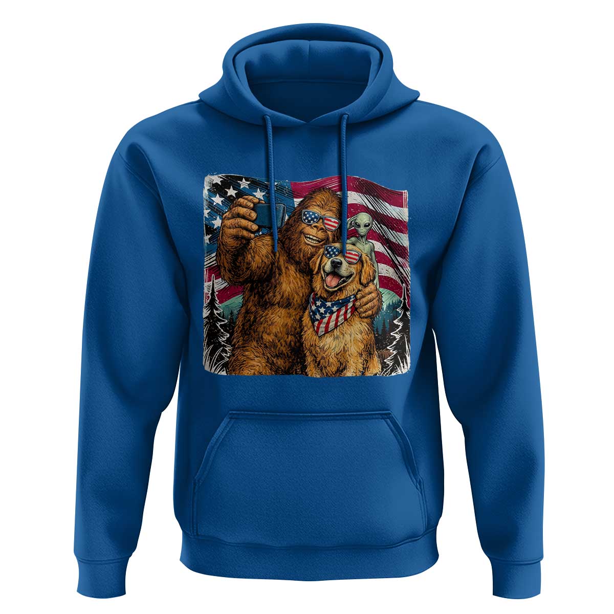 Funny Patriotic Bigfoot Golden Retriever Selfie Squad Hoodie