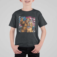 Funny Patriotic Bigfoot Golden Retriever Selfie Squad T Shirt For Kid