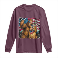 Funny Patriotic Bigfoot Golden Retriever Selfie Squad Long Sleeve Shirt