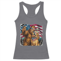 Funny Patriotic Bigfoot Golden Retriever Selfie Squad Racerback Tank Top