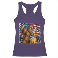 Funny Patriotic Bigfoot Golden Retriever Selfie Squad Racerback Tank Top