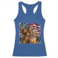 Funny Patriotic Bigfoot Golden Retriever Selfie Squad Racerback Tank Top