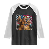 Funny Patriotic Bigfoot Golden Retriever Selfie Squad Raglan Shirt