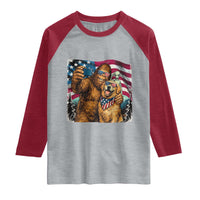 Funny Patriotic Bigfoot Golden Retriever Selfie Squad Raglan Shirt
