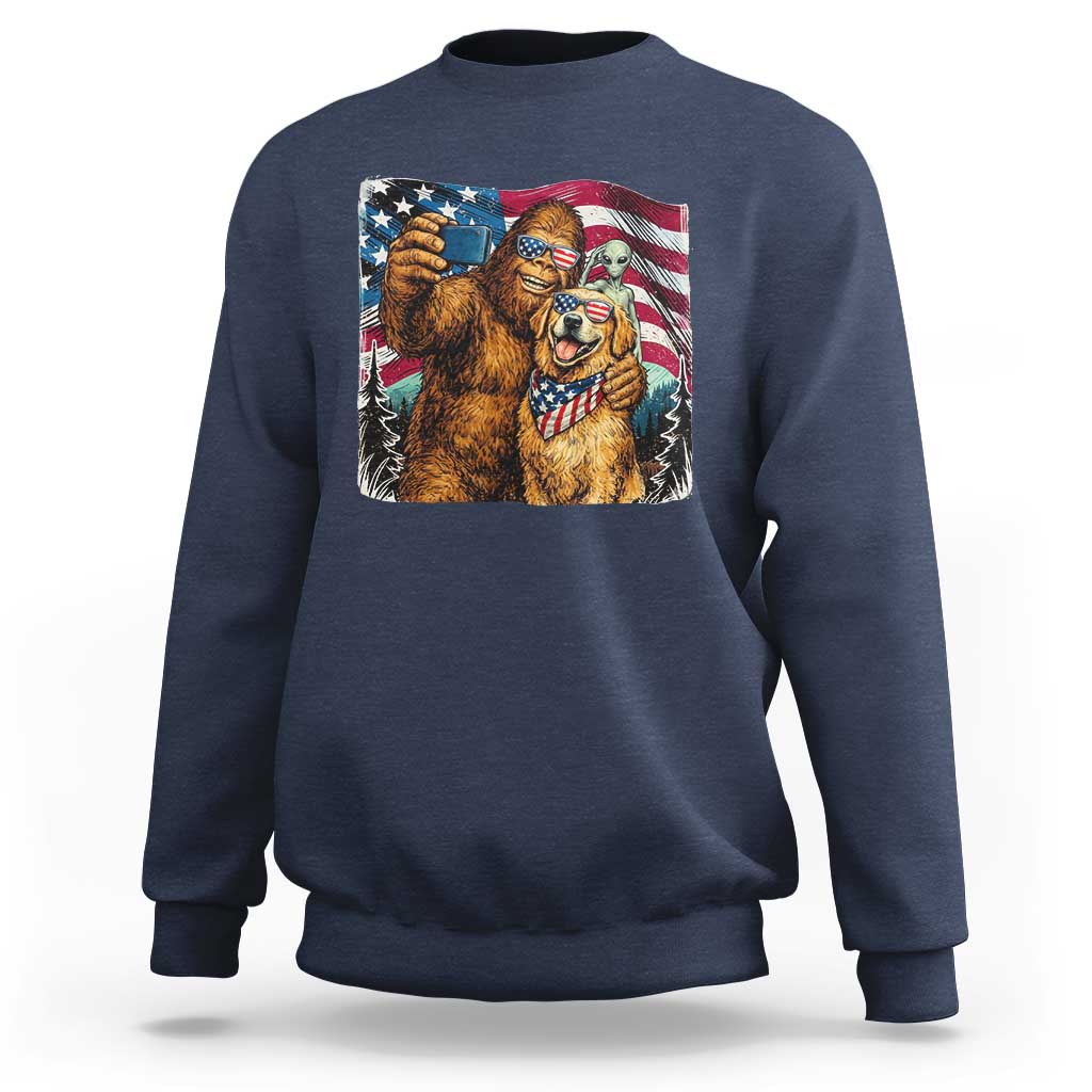 Funny Patriotic Bigfoot Golden Retriever Selfie Squad Sweatshirt