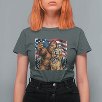 Funny Patriotic Bigfoot Golden Retriever Selfie Squad T Shirt For Women