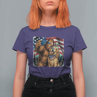 Funny Patriotic Bigfoot Golden Retriever Selfie Squad T Shirt For Women