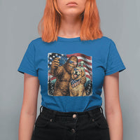Funny Patriotic Bigfoot Golden Retriever Selfie Squad T Shirt For Women