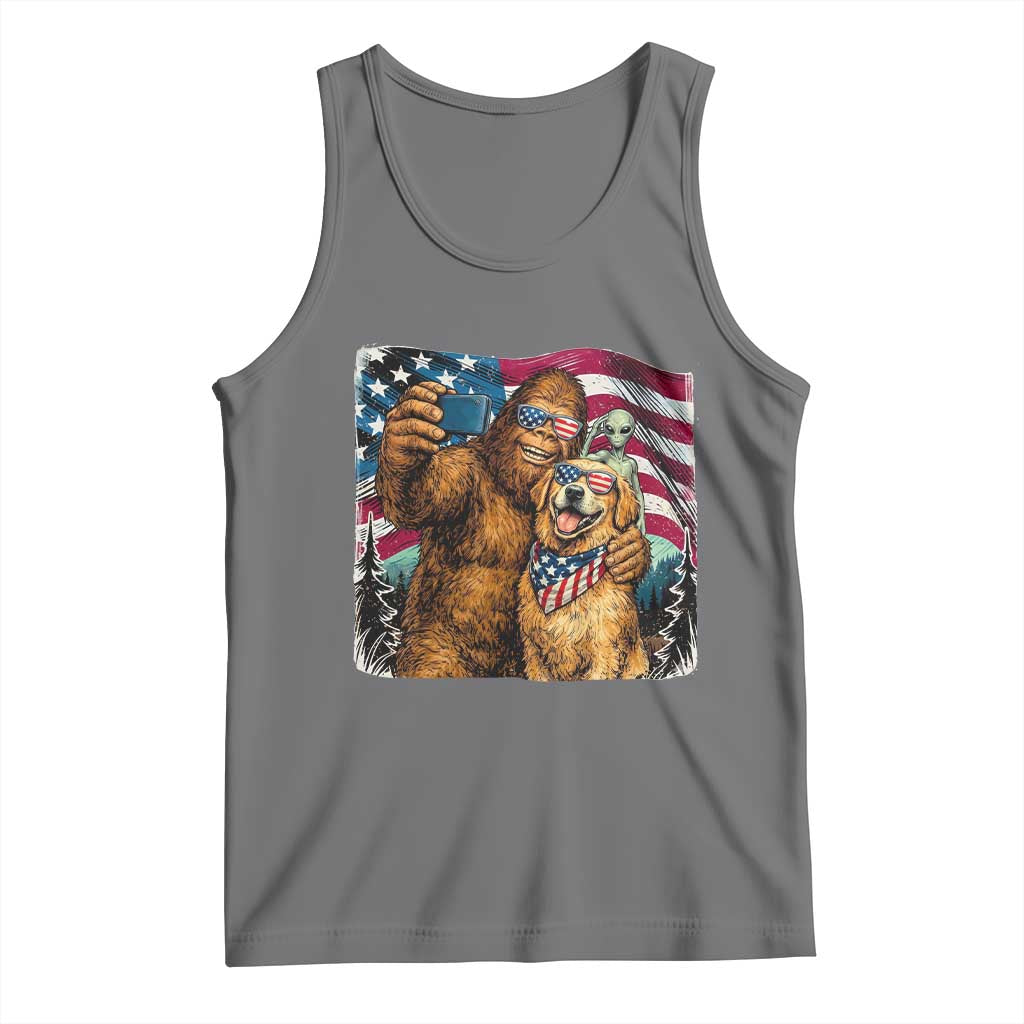 Funny Patriotic Bigfoot Golden Retriever Selfie Squad Tank Top