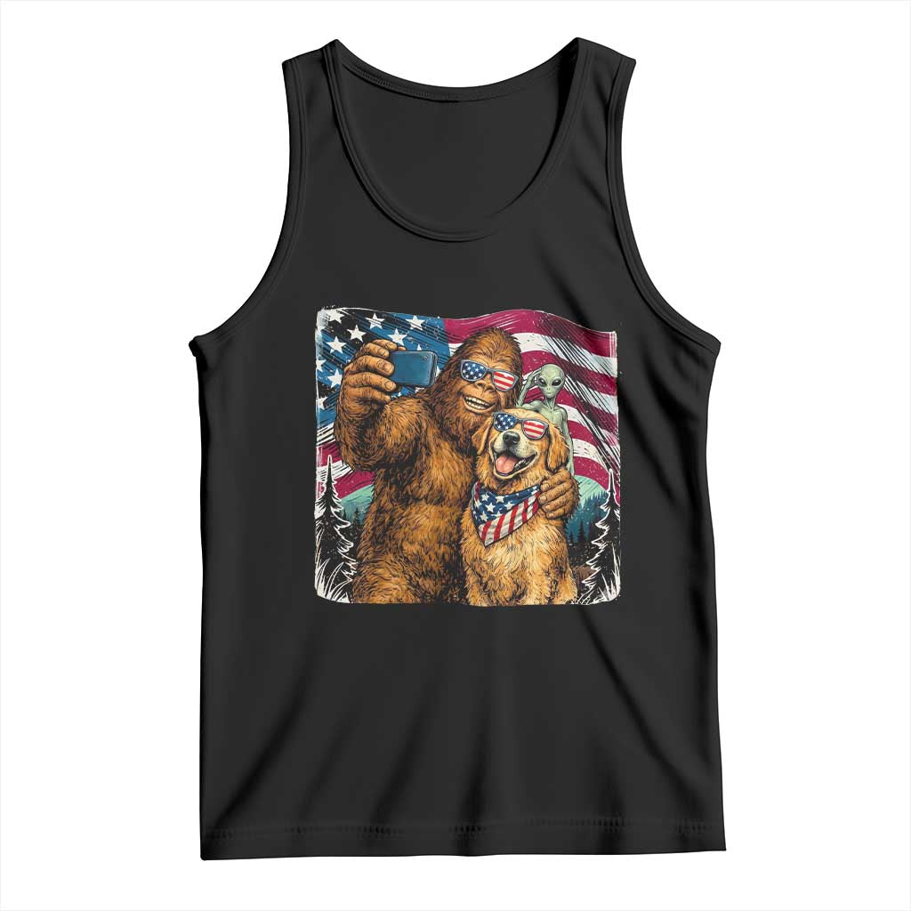Funny Patriotic Bigfoot Golden Retriever Selfie Squad Tank Top
