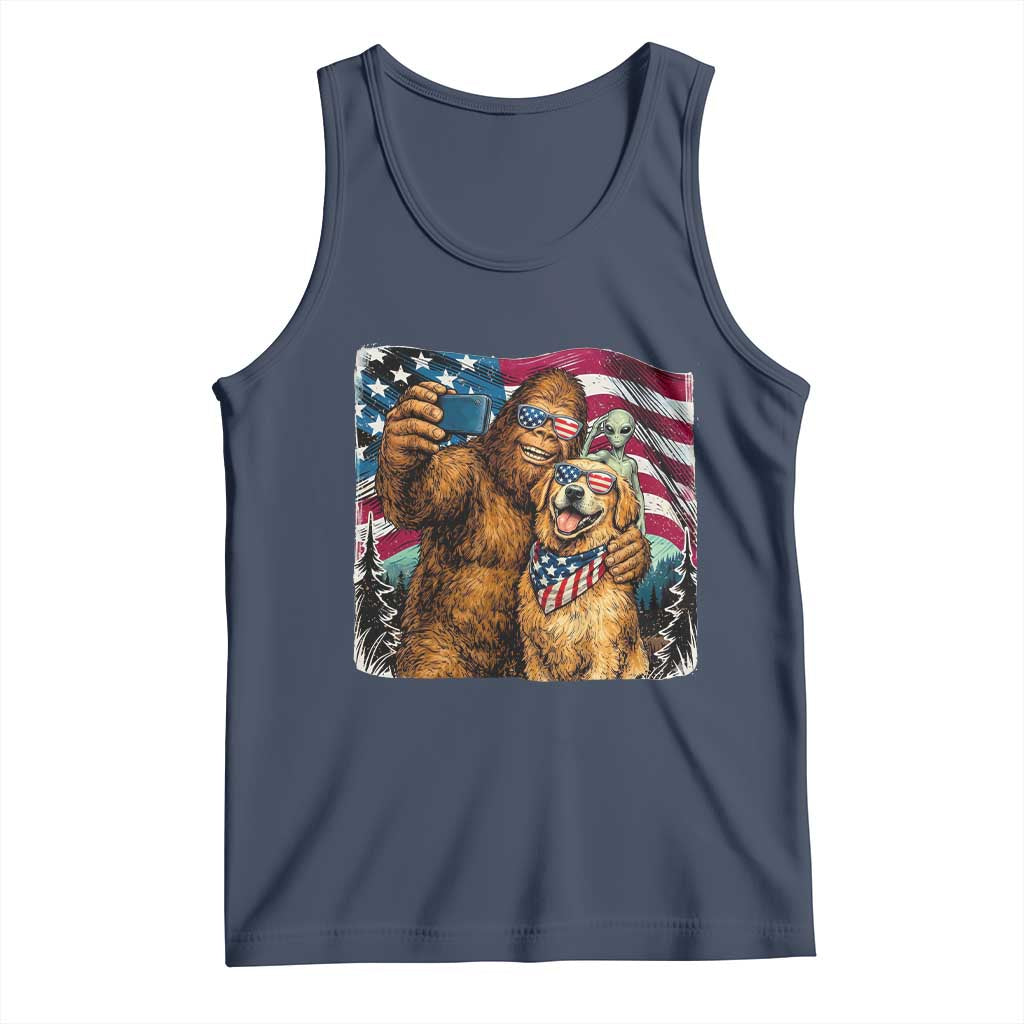 Funny Patriotic Bigfoot Golden Retriever Selfie Squad Tank Top