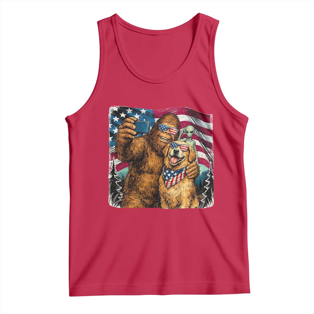 Funny Patriotic Bigfoot Golden Retriever Selfie Squad Tank Top