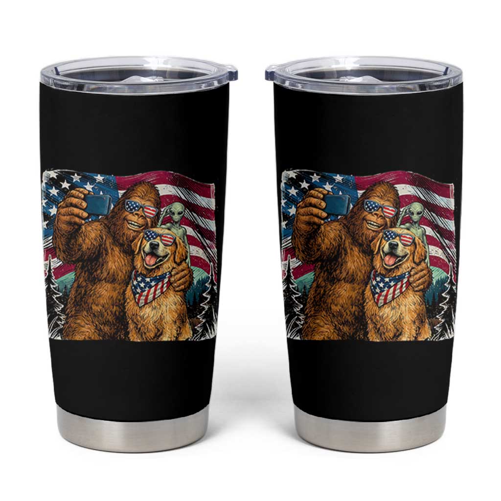 Funny Patriotic Bigfoot Golden Retriever Selfie Squad Tumbler Cup