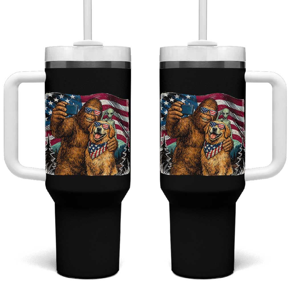 Funny Patriotic Bigfoot Golden Retriever Selfie Squad Tumbler With Handle