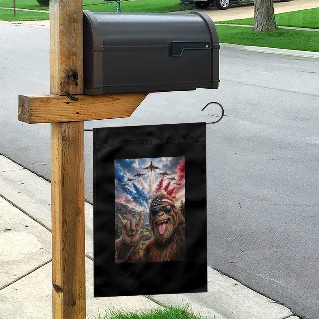 Patriotic Bigfoot 4th Of July Selfie Garden Flag Funny USA Freedom Jet Fighter Graphic