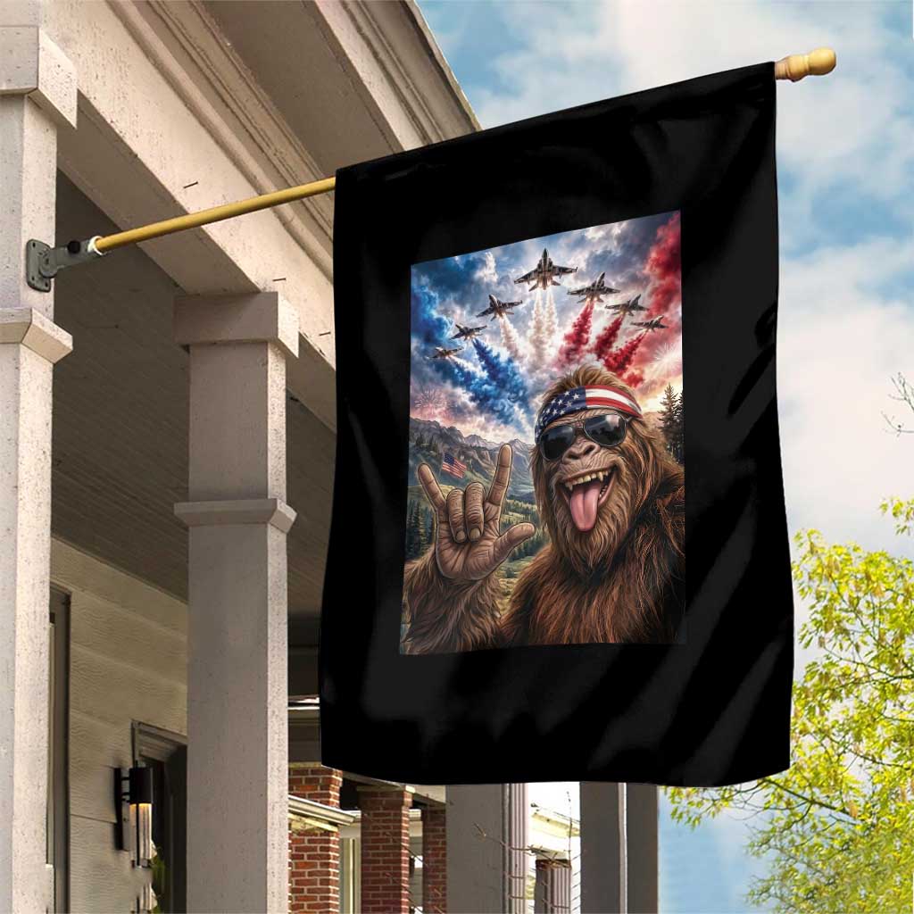 Patriotic Bigfoot 4th Of July Selfie Garden Flag Funny USA Freedom Jet Fighter Graphic