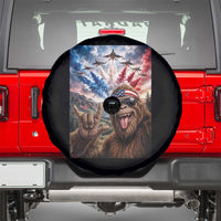 Patriotic Bigfoot 4th Of July Selfie Spare Tire Cover Funny USA Freedom Jet Fighter Graphic
