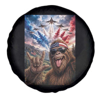 Patriotic Bigfoot 4th Of July Selfie Spare Tire Cover Funny USA Freedom Jet Fighter Graphic