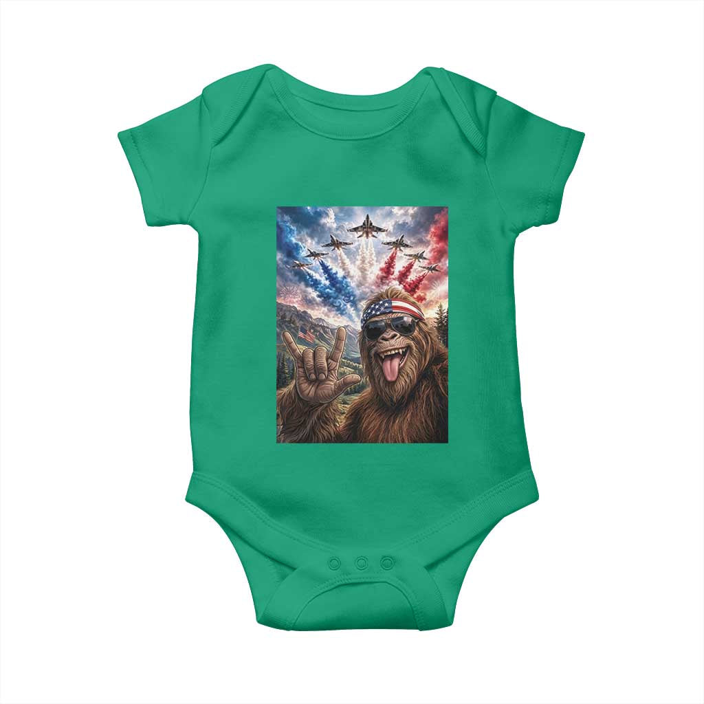 Patriotic Bigfoot 4th Of July Selfie Baby Onesie Funny USA Freedom Jet Fighter Graphic