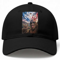 Patriotic Bigfoot 4th Of July Selfie Baseball Cap Funny USA Freedom Jet Fighter Graphic