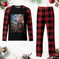 Patriotic Bigfoot 4th Of July Selfie Plaid Pajama Set Funny USA Freedom Jet Fighter Graphic